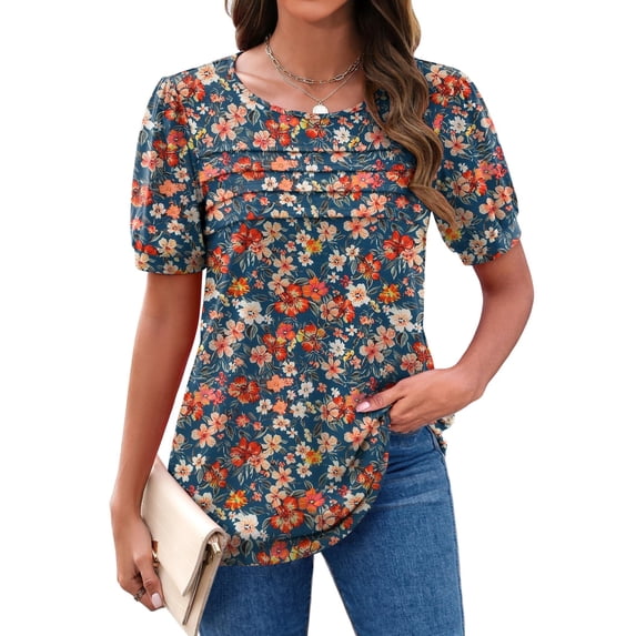 Zeagoo Tunic Tops for Women Business Casual Puff Short Sleeve Summer Outfit Loose Fit Shirt Crewneck Flowy Blouses
