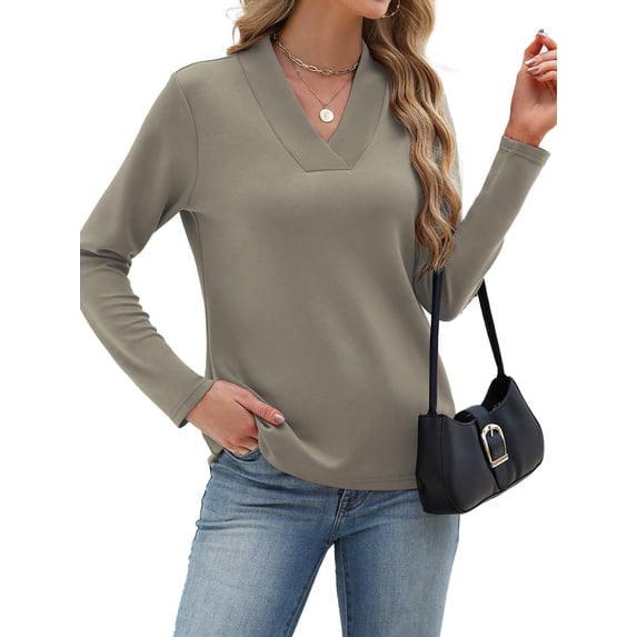 Zeagoo V Neck Blouse for Women Casual Dressy Basic Tops Soft Solid Long Sleeves Shirts Trendy Fall Tops