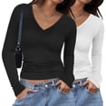 thumbnail image 1 of Zeagoo V Neck Long Sleeve Shirts for Women 2025 Slim Fitted Going Out Tops Basic Fall Winter Tee 2 Pack, 1 of 6