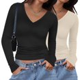 thumbnail image 1 of Zeagoo V Neck Long Sleeve Shirts for Women 2025 Slim Fitted Going Out Tops Basic Fall Winter Tee 2 Pack, 1 of 6