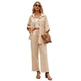 thumbnail image 1 of Zeagoo Women 2 Piece Linen Sets 2025 Button Down Shirt and Drawstring Long Pants Set Summer Outfits, 1 of 9