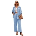 thumbnail image 1 of Zeagoo Women 2 Piece Linen Sets 2025 Button Down Shirt and Drawstring Long Pants Set Summer Outfits, 1 of 9