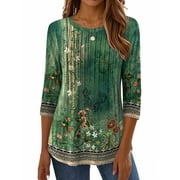 ZEAGOO Women Blouses 3/4 Length Sleeve Loose Shirts Cute Spring Summer Blouses Pleated Plus Size Floral Tunics Crewneck Clothes