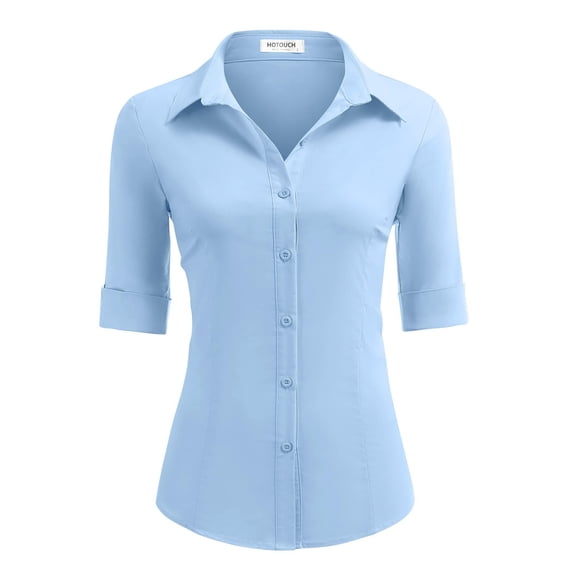 Zeagoo Women Button Up Shirt 3/4 Sleeve Button Down Dress Shirts Basic Cotton Fitted Button Up Shirts