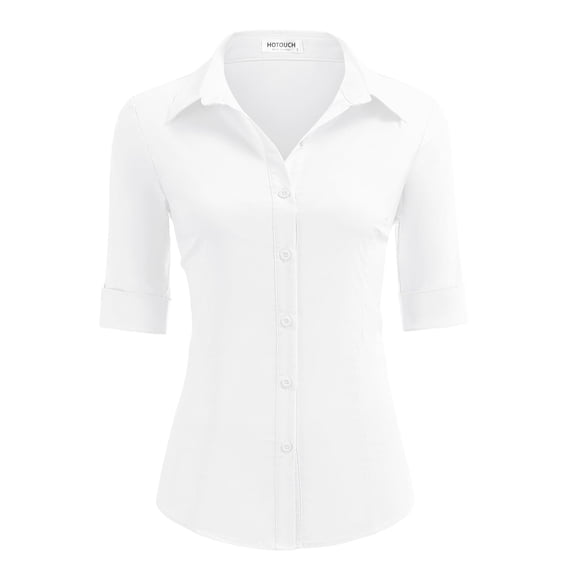 Zeagoo Women Button Up Shirt 3/4 Sleeve Button Down Dress Shirts Basic Cotton Fitted Button Up Shirts