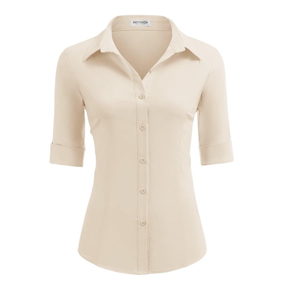 Zeagoo Women Button Up Shirt 3/4 Sleeve Button Down Dress Shirts Basic Cotton Fitted Button Up Shirts
