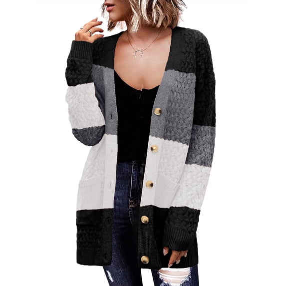 Zeagoo Women' Cardigans Long Sleeveless Sweater Button Down Open Front Colorblock Clothes