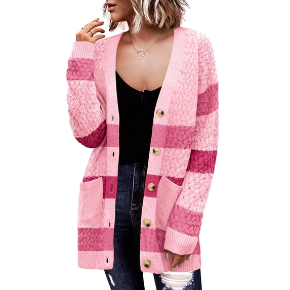 Zeagoo Women' Cardigans Long Sleeveless Sweater Button Down Open Front Colorblock Clothes