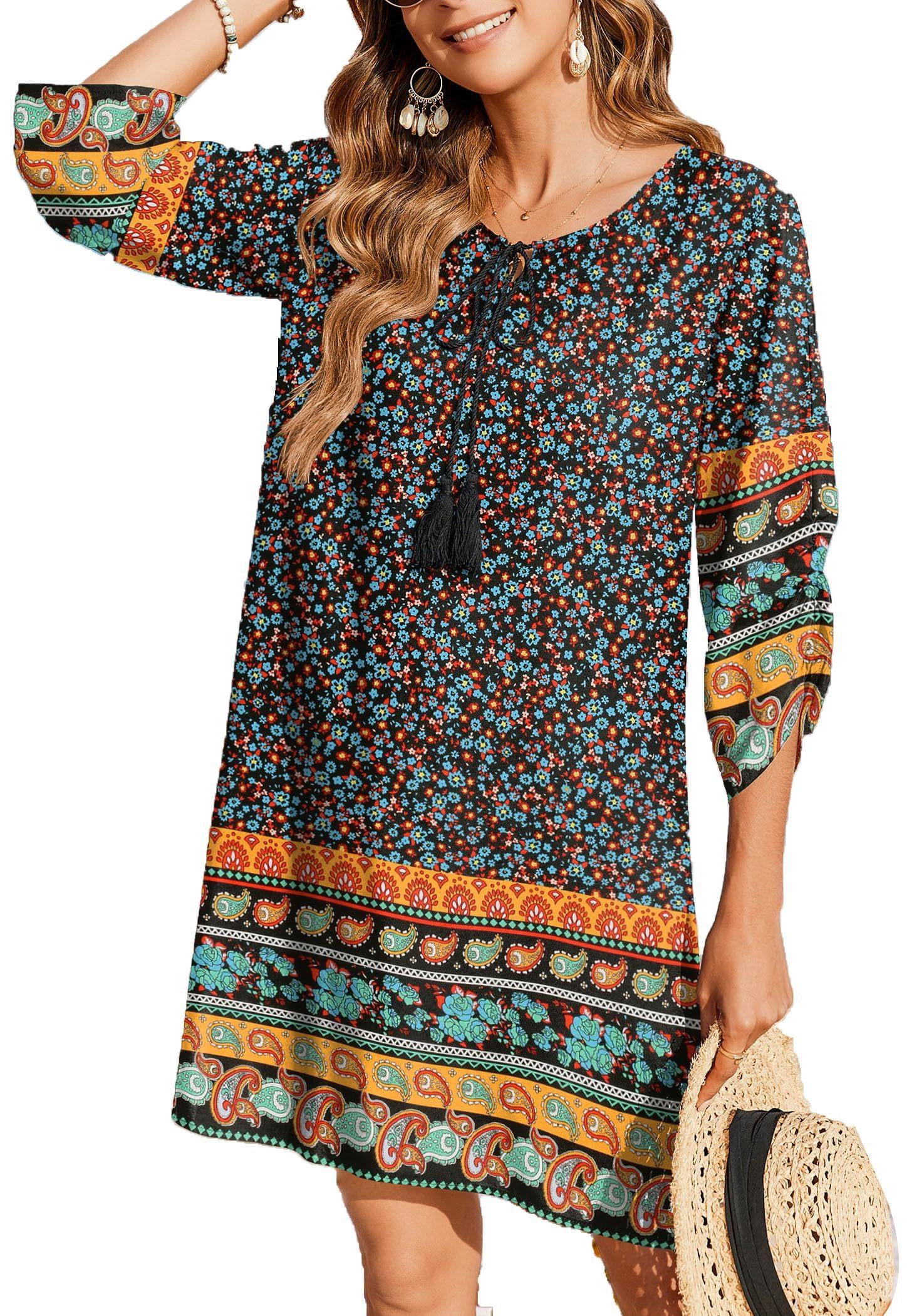 Long Vocation Zeagoo Women Casual Summer Dress Boho V Neck Long Sleeve Vocation ...