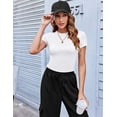 thumbnail image 1 of Zeagoo Women Crewneck Slim Fitted Short Sleeve T Shirts Cute Stretchy Bodycon Basic Tee Tops, 1 of 3