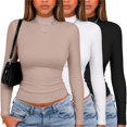 thumbnail image 1 of Zeagoo Women Fall Clothes 3 Pack Long Sleeve Shirts Slim Fit Mock Neck Tops, 1 of 6