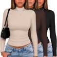 thumbnail image 1 of Zeagoo Women Fall Clothes 3 Pack Long Sleeve Shirts Slim Fit Mock Neck Tops, 1 of 6