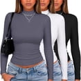 thumbnail image 1 of Zeagoo Women Fall Clothes 3 Pack Long Sleeve Shirts Slim Fit Mock Neck Tops, 1 of 6