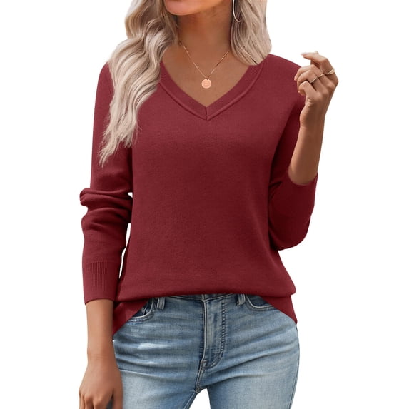 Zeagoo Women' Fall V Neck Sweaters Long Sleeve Tops Fashion Clothing