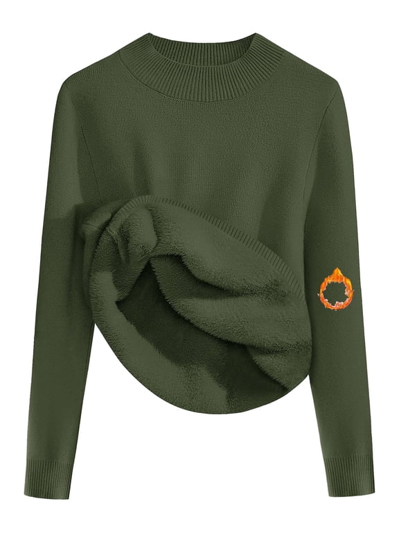 Women' Fleece Sherpa Lined Sweater Mock Neck Long Sleeve Thermal Shirt Fall Winter Fuzzy Knit Jumper Tops