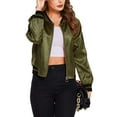thumbnail image 1 of Zeagoo Women Letterman Jackets Satin Bomber Jacket Casual Short Biker Jacket Classic Solid Striped Fashion Coat Zip Up Windbreaker Outerwear, 1 of 9