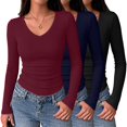 thumbnail image 1 of Zeagoo Women Long Sleeve Basic Tee 3 Pack Fall V Neck Casual T-Shirt Ribbed Slim Fit Tops, 1 of 6