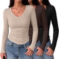 thumbnail image 1 of Zeagoo Women Long Sleeve Basic Tee 3 Pack Fall V Neck Casual T-Shirt Ribbed Slim Fit Tops, 1 of 6