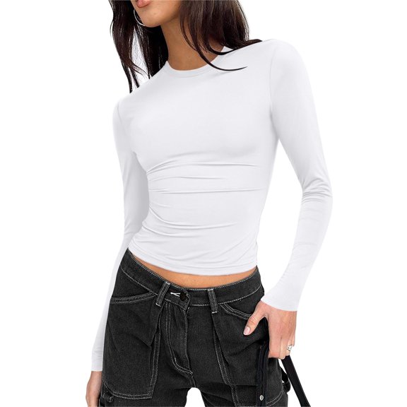 Zeagoo Women Long Sleeve T Shirts Crewneck Slim Fit Tops Going Out Fall Fashion Basic Tee