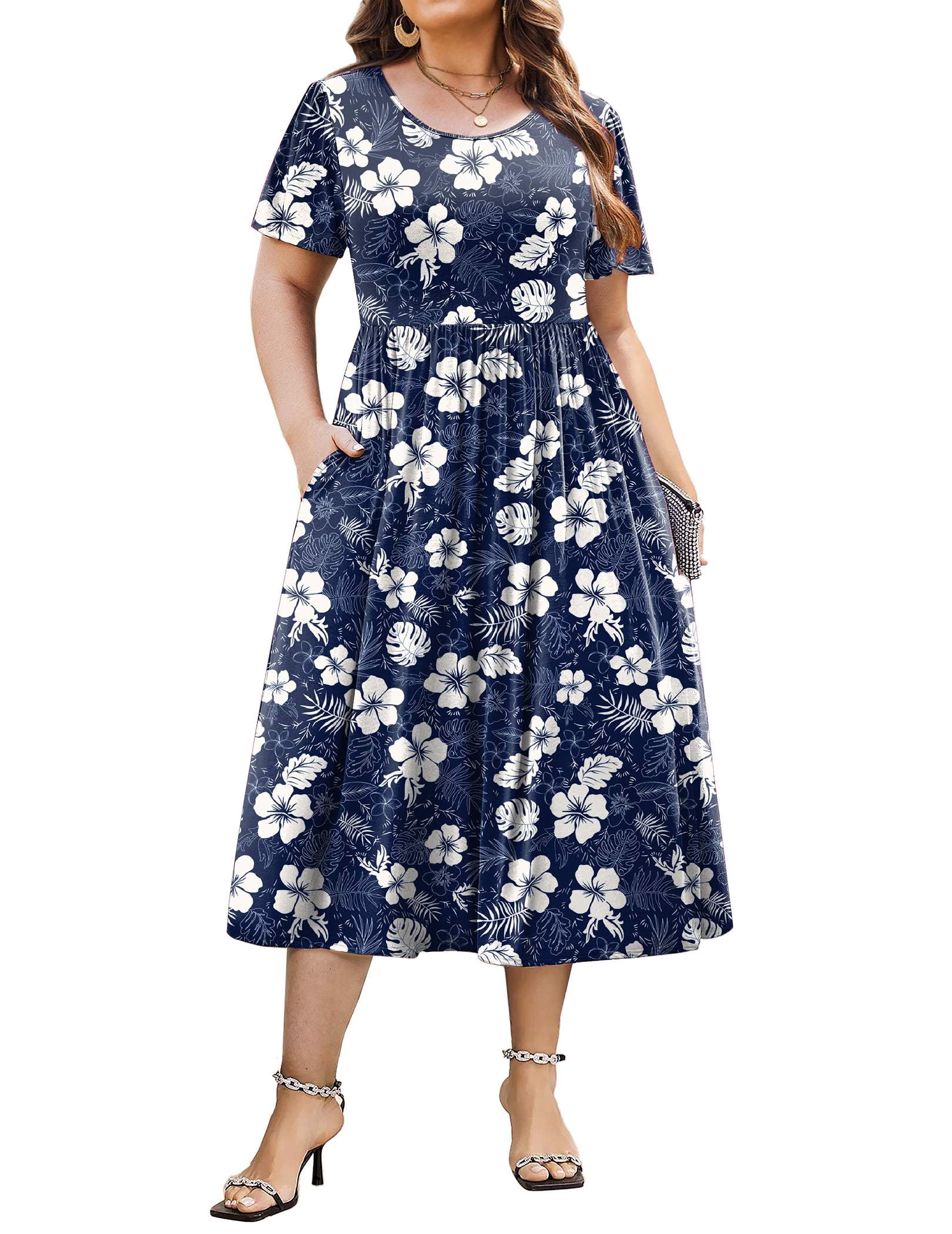 Zeagoo Women Plus Size Short Sleeve Dress Loose Summer Casual A