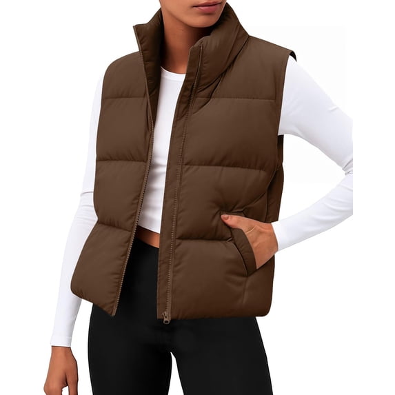 Zeagoo Women Puffer Vest Sleeveless Cropped Outerwear Warm Winter Lightweight Coat Stand Up Collar Down Jackets With Pockets