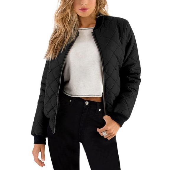 Zeagoo Women Raglan Quilted Bomber Jacket Warm Long Sleeve Zipper Coat Solid Color Winter Coat