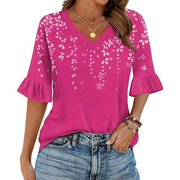 Zeagoo Women Ruffle Sleeve T Shirt Leopard Print Plus Size Tunics Blouses Dressy Casual V Neck Loose Blouses