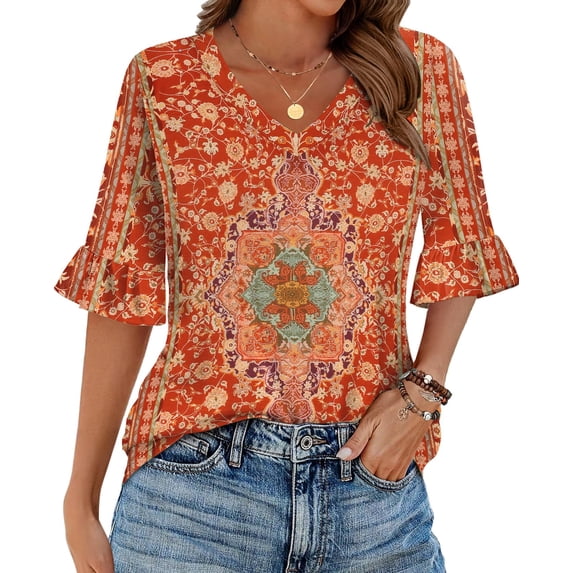 Zeagoo Women Ruffle Sleeve T Shirt Leopard Print Plus Size Tunics Blouses Dressy Casual V Neck Loose Blouses