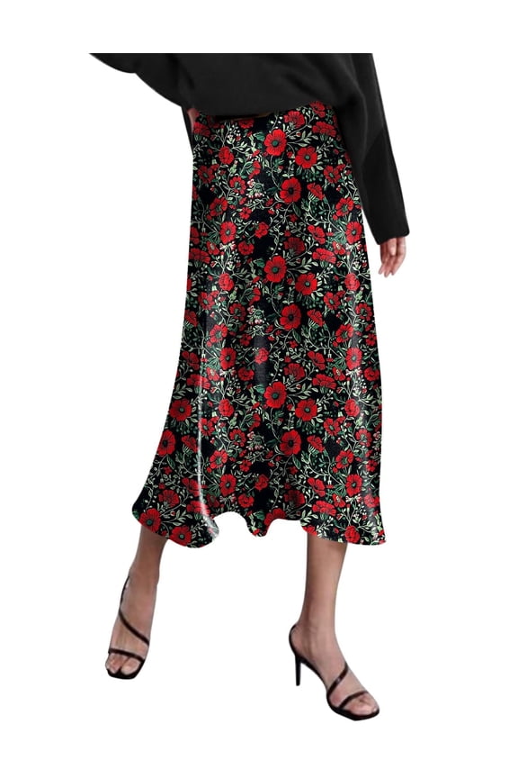 Women Satin Skirts for Women Silk Midi Length Skirt High Waist Solid Skirts Elegant