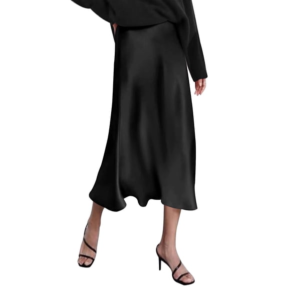 Zeagoo Women Satin Skirts for Women Silk Midi Length Skirt High Waist Solid Skirts Elegant