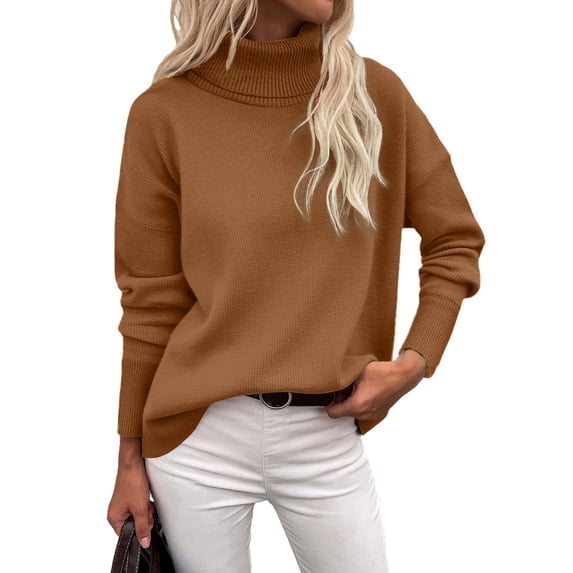 Zeagoo Women' Turtleneck Sweater Fall Winter Chunky Knitted Pullover High Low Hem Trendy Basic Jumper Top