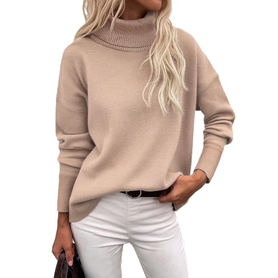 Zeagoo Women' Turtleneck Sweater Fall Winter Chunky Knitted Pullover High Low Hem Trendy Basic Jumper Top