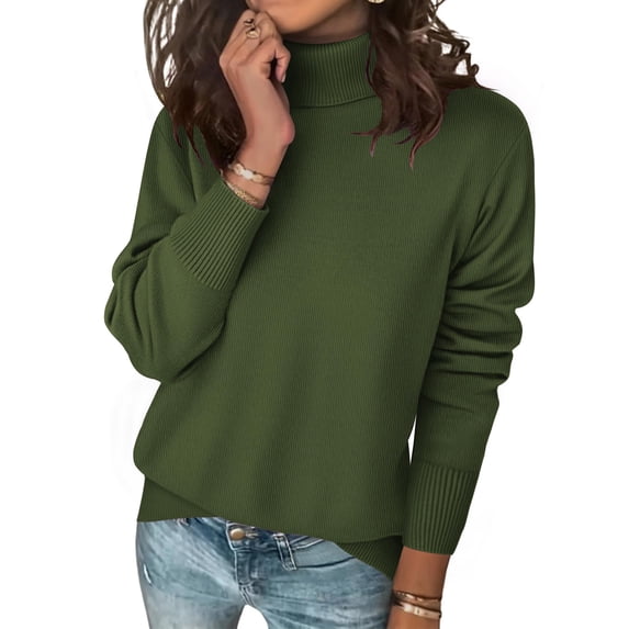 Zeagoo Women' Turtleneck Sweater Long Sleeve Spilt Hem Casual Knit Pullover Chunky Fall Winter Jumper Top