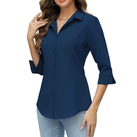 Zeagoo Women Work Shirts Button Down Three Quarter Sleeve Short Sleeve Office Blouses for Women