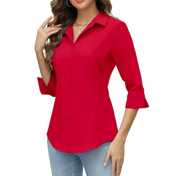 Zeagoo Women Work Shirts Button Down Three Quarter Sleeve Short Sleeve Office Blouses for Women