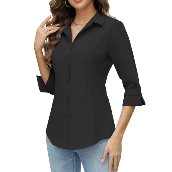 Zeagoo Women Work Shirts Button Down Three Quarter Sleeve Short Sleeve Office Blouses for Women