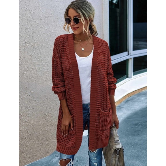 Zeagoo Women's 2025 Fall Long Batwing Sleeve Open Front Chunky Knit Cardigan Sweater