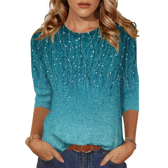Zeagoo Women's 3/4 Sleeve Tunic Top Dressy Crew Neck Floral Print Tshirts Casual Basic Blouse Cute Work Tops