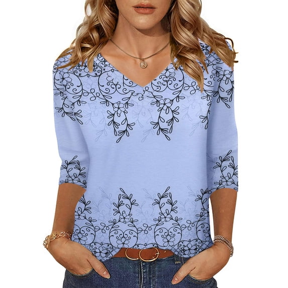 Zeagoo Women's 3/4 Sleeve V Neck Shirts Casual Basic Floral Blouses ...