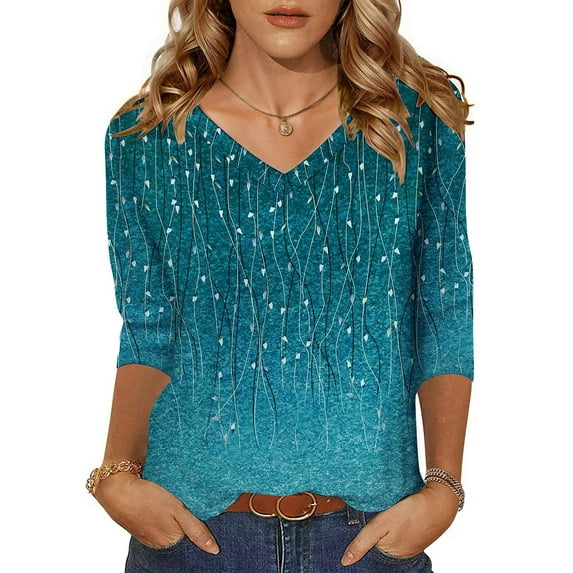 Zeagoo Women's 3/4 Sleeve V Neck Shirts Casual Basic Floral Blouses Fashion Business Work Tunic Tops