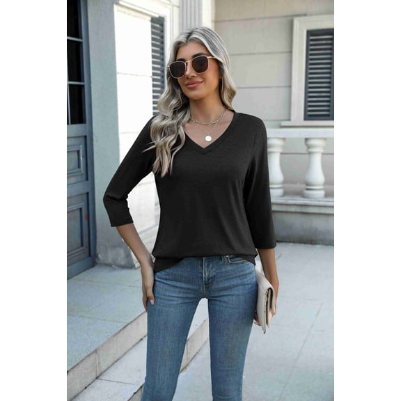 Zeagoo Women's 3/4 Sleeve V Neck Shirts Casual Basic Floral Blouses Fashion Business Work Tunic Tops