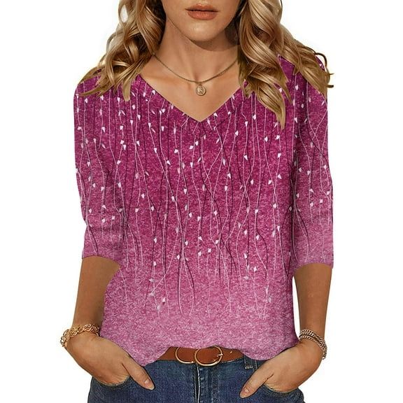 Zeagoo Women's 3/4 Sleeve V Neck Shirts Casual Basic Floral Blouses Fashion Business Work Tunic Tops