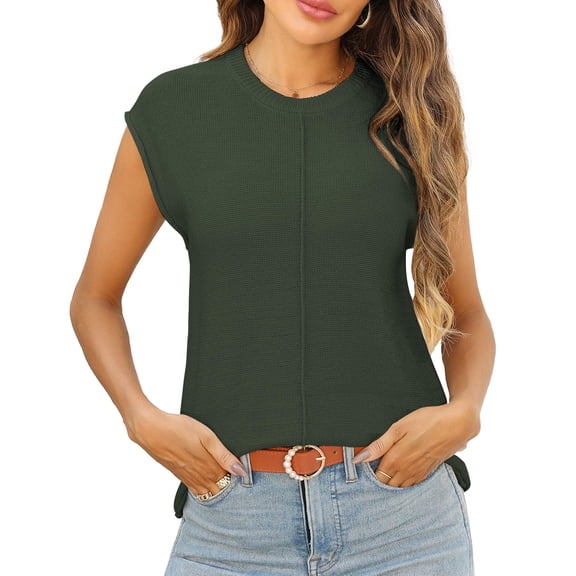 Zeagoo Women's Cap Sleeve Sweater Vest Crew Neck Sleeveless Casual Knit Lightweight Spring Summer Top