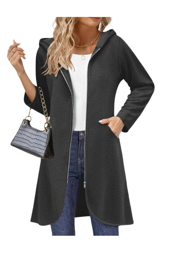 Women's Zip Up Long Hoodies Oversized Fleece Long Sleeve Sweatshirts Casual Fall Jacket Coat with Pocket