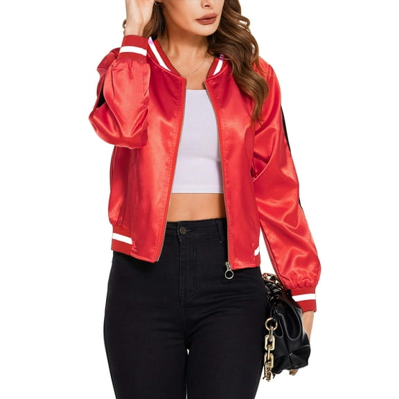 Zeagoo Women's Classic Solid Striped Biker Jacket Zip Up Fashion Bomber Jacket Coat