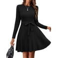 thumbnail image 1 of Zeagoo Women's Crewneck Long Sleeve Fall Casual Dress Tie Waist A-Line Swing Dress Ribbed Knit Sweater Dress, 1 of 7