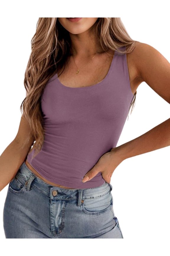 Women's Double Lined Square Neck Tank Top Sleeveless Basic Crop Tops Trendy Y2K Going Out Tops
