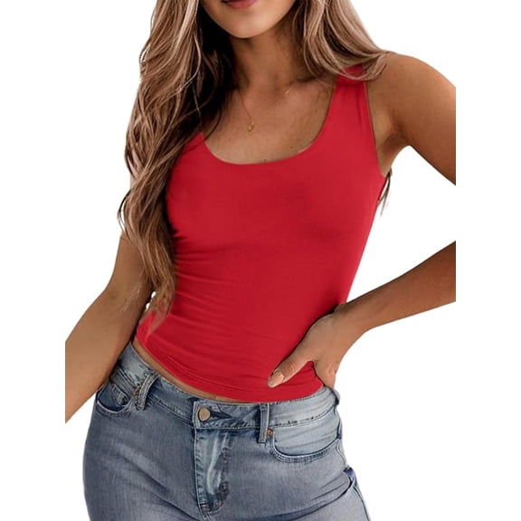 Zeagoo Women's Double Lined Square Neck Tank Top Sleeveless Basic Crop Tops Trendy Y2K Going Out Tops