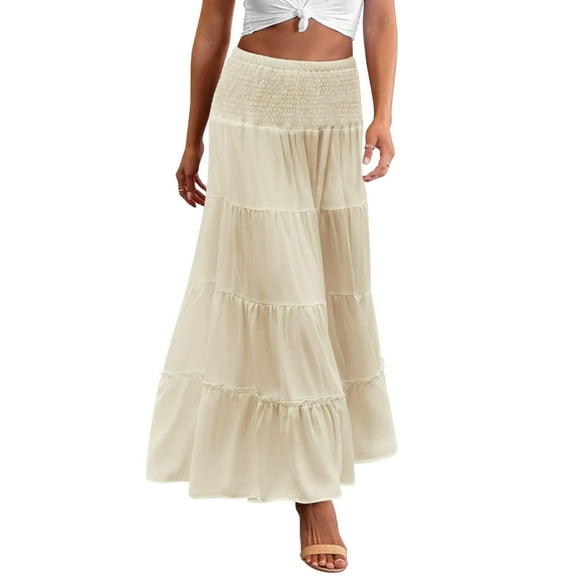 Zeagoo Women's Elastic High Waist A Line Layer Ruffle Swing Casual Long Maxi Skirt