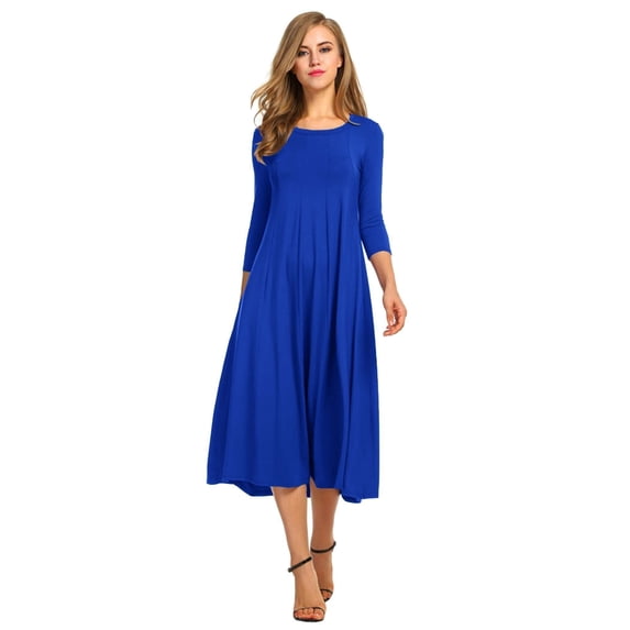 Zeagoo Women's Elegant Dress Round Neck 3/4 Sleeve Midi Dress Womens Casual A Line Dresses
